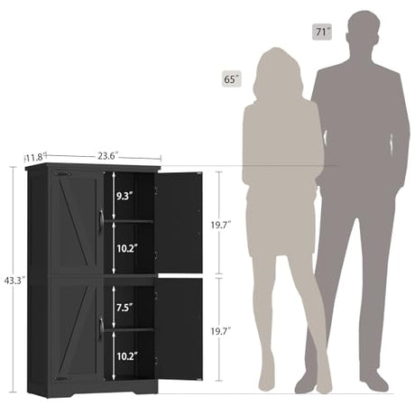 TEENFON Farmhouse Storage Cabinet with 2 Adjustable Shelves, Kitchen Cabinet with 4 Doors, Cupboard for Kitchen, Living Room, Black TEENFON