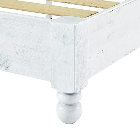 Rustic White Washed King Platform Bed Frame by MUSEHOMEINC – No Boxspring Needed, Timeless Design MUSEHOMEINC