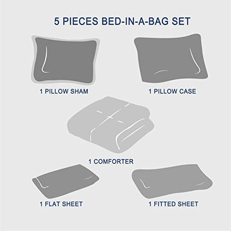 Anluoer Twin Comforter Set 5 Piece, Pink Bed in a Bag with Sheets, All Season Ruffle Shabby Chic Bedding Sets with 1 Comforter, 1 Pillow Sham, 1 Pillowcase, 1 Fitted Sheet Anluoer