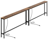 SUPERJARE 110.2 Inch Sofa Table with Power Outlets and USB-C Ports, 5.9 Inch Narrow Console Tables, Entryway Hallway Couch Tables with Storage, Behind Sofa, Small Spaces, Living Room, Rustic Brown SUPERJARE