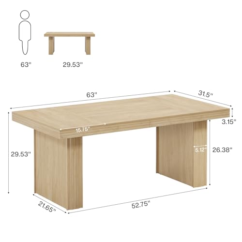Tribesigns 63" Executive Desk, Modern Executive Office Desk with Thickened Desktop and Heavy-Duty Legs, Wood Writing Workstation Study Table Conference Table for Office, Natural Tribesigns
