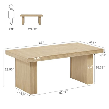 Tribesigns 63" Executive Desk, Modern Executive Office Desk with Thickened Desktop and Heavy-Duty Legs, Wood Writing Workstation Study Table Conference Table for Office, Natural Tribesigns