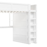 CKLMMC Wooden Queen Loft Bed with Desk, Headboard with Storage and USB, Space-Saving Modern Design for Small Rooms (White-Q1) CKLMMC