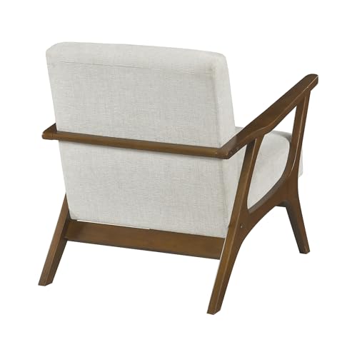 Lexicon Mid-Century Modern Accent Chair, Woven Chenille Fabric Lounge Chair, Chestnut Solid Wood Frame, Wide Arm Rest and Cushioned Comfort for Living Room/Office/Bedroom/Reading Nook, Beige Lexicon
