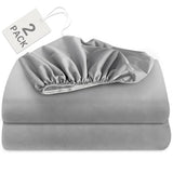 Biloban Twin Fitted Sheet 2 Pack, Twin Bedding Fitted Sheets Only with Deep Pocket up to 14", Bottom Sheet, Shrinkage & Stain Resistant Bed Sheets, Wrinkle Free & Easy Care, Grey Biloban
