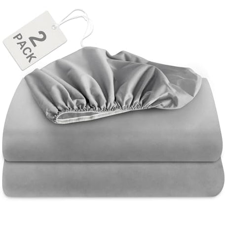 Biloban Twin Fitted Sheet 2 Pack, Twin Bedding Fitted Sheets Only with Deep Pocket up to 14", Bottom Sheet, Shrinkage & Stain Resistant Bed Sheets, Wrinkle Free & Easy Care, Grey Biloban
