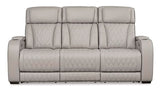 Signature Design by Ashley Boyington Contemporary Leather Match Power Reclining Sofa with USB Charging Ports, LED Lights and Adjustable Headrest, Light Gray Signature Design by Ashley