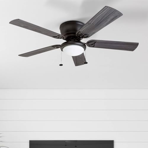 Prominence Home Benton Traditional 52 Inch Ceiling Fan with Light, LED Flush Mount Ceiling Fan, Indoor Fan with 5 Blades, Matte Black and Gray Cedar Blade Finish Options, Matte Black (50853-01) Prominence Home