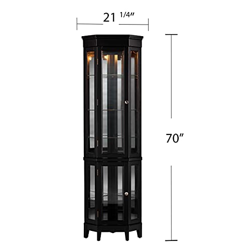 SEI Furniture Essex 2-Tier Corner Adjustable Glass Shelves Curio Cabinet, Black