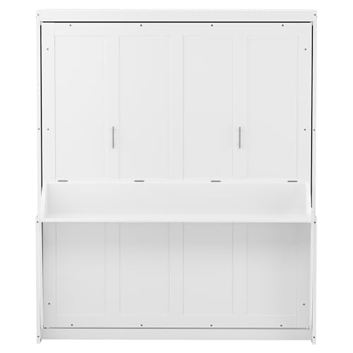 PVWIIK Murphy Multifunctional Bed Frame with Storage Shelf & Support Plate for Adult,Girls,Boys,Queen Size Murphy Bed,Wood Hidden Wall Bed Space-Saving Cabinet,White PVWIIK