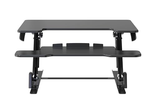 NSY Audio Standing Desk Converter 32 x 24 Inches - Height Adjustable Sit to Stand Riser with Keyboard Tray, Ergonomic Workstation for Home Office, Black NSY Audio