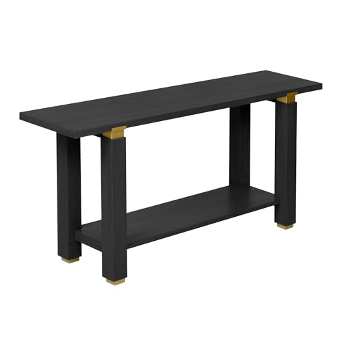 63" Modern Minimalist Console Table with Open Bottom Storage Shelf, Versatile Buffet Sideboard, Solid Wood Sofa Side Table with Metal Accents for Entryway, Hallway and Living Room (Black-05) HZSMHDZKJ