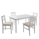 Orweiin 5-Piece Solid Wood Indoor Modern Rectangular Dining Table Set for 4,Table and Chairs 4 Set with Soft Cushions for Kitchen,Bar,Living Room,Breakfast Nook,White Orweiin