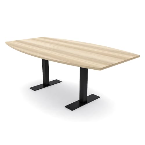 SKUTCHI DESIGNS INC. 6 Person Boat Shaped Conference Table Metal T Bases | Harmony Series | 6X4 | Blonde Surfside Ash with Matte Black Base SKUTCHI DESIGNS INC.