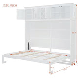 Merax Queen Size Murphy Wall Bed, with Top Cabinets & Wine Rack Space-Saving Foldable Ideal for Guest Rooms, Home Offices, Small Apartments, White Merax