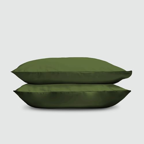 DOZ 100% GOTS Certified Organic Cotton Pillowcase Set, Classic Percale Long Staple Cotton, Cool Crisp, Breathable, Matte Finish, Hotel Style, Durable, 2-Pack, Envelope Closure (Queen, Forest) DOZ by SIJO