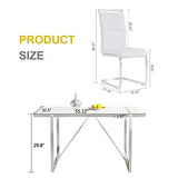 Dining Table Set for 4，White Rectangular MDF Kitchen Table and Leather Dining Chairs Set of 4, 5 Piece Dining Table Set，Modern Metal Frame Dining Room Table Set 4 with Metal Frame For Kitchen Ebullient