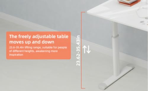 Penau Height Adjustable Study Desk, Manual Crank Standing Desk for Home Office and Kids, Minimalist White Engineered Wood Top with White Iron Frame, Compact Rectangular 32.68 x 23.62 x 35.43 Inchs Penau
