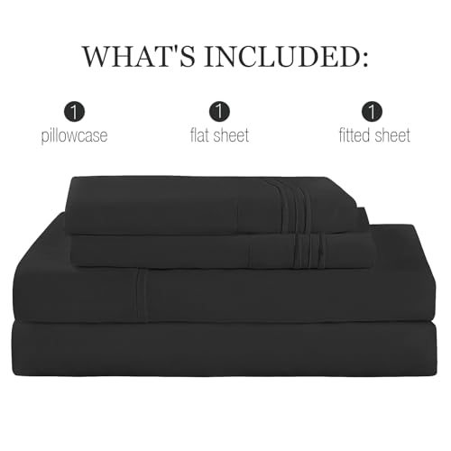 Yibeizi Twin Sheets Set, Black Cooling Hypoallergenic Microfiber Single Bed Sheets, Soft Oeko-Tex Extra Deep Pocket Sheets & Pillowcases Wrinkle Free Bedsheets Yibeizi