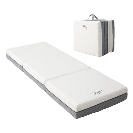 EMOOR Japanese Futon Mattress Tri-Fold Type Premium Daybed-Size White & Gray, High-Density Extra-Thick Removal Cover Three-Layer Urethane Foam EMOOR