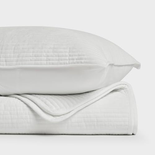 EVERGRACE Velvet Quilt Set King Size, Luxurious Soft Quilted Bedding Sets, Lightweight Velvet Comforter for All Season, Striped Channel Bedspread Coverlet with 2 Shams, Bright White EVERGRACE