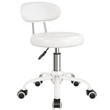 WKWKER Rolling Stool with Wheels Swivel Stool with Back Height Adjustable Chair PU Leather Rolling Chair Ideal for SPA Salon Home Office Drafting Work (White) WKWKER