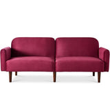 Best Choice Products 77" Mid Century Modern Velvet Loveseat Sofa, Couch, Convertible Sofa Sleeper Bed w/Real Wood, Removable Armrest - Raspberry Best Choice Products