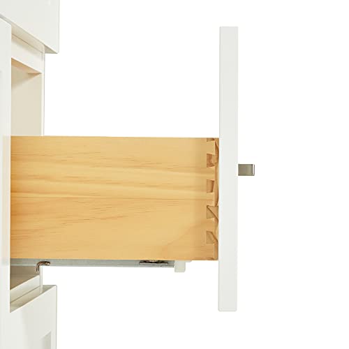 ARIEL Hamlet 55" White Bathroom Vanity with Sink, 1.5" Edge Pure White Quartz Countertop & Backsplash, Rectangular Sink, 2 Soft Closing Doors, 4 Full Extension Dovetail Drawers, Built in Toe Kick ARIEL