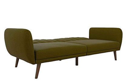 Novogratz Brittany Sofa Futon, Premium Linen Upholstery and Wooden Legs, Green Linen