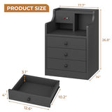 Tiptiper Black Nightstand with Charging Station 3 Drawers, Wood Sofa End Side Table with USB Ports and Outlet, Bedside Table Bedroom Nightstand with Sliding Drawer & Hutch Tiptiper