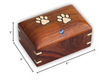 SWH Wooden pet urn | Rosewood Paw Print pet cremation urn for Dog Cat ashes | Wooden urn box with bottom opening system for small dog cat ashes | urn box for small pet with brass corner– 30.00 lbs Solid Wood Handicrafts