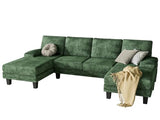 YESHOMY Convertible Sectional Sofa Couch with Soft Modern Cotton Chenille Fabric for Living Room, Oversized Seats with Comfortable Backrest, Green YESHOMY