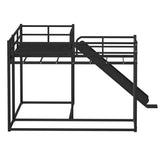 Ball & Cast L-Shaped Bunk Bed with Slide and Short Ladder,Metal Corner Bed Frame w/Full Length Guardrail,Heavy-Duty 4 Bunkbed or Apartment,Bedroom,Guest Room,Black Ball & Cast