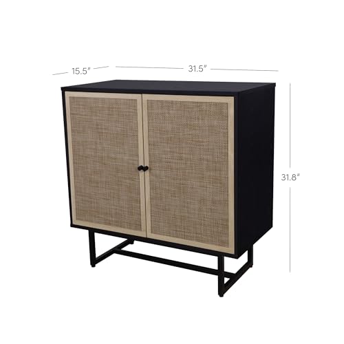 Nathan James Accent Boho Modern Free Standing Buffet Sideboard Hallway, Entryway, Dining Living Room, 1 Storage Cabinet, Black Oak/Cane Nathan James