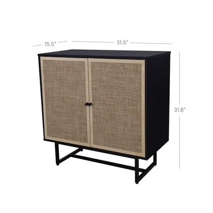 Nathan James Accent Boho Modern Free Standing Buffet Sideboard Hallway, Entryway, Dining Living Room, 1 Storage Cabinet, Black Oak/Cane - WoodArtSupply