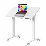 Liftsync 35inch Glass Standing Desk，90° Tiltable Mobile Rising Desk Height Adjustable，Whole Piece Rolling Drafting/DrawingTable with Wheels，Foldable Small Laptop Art Desk，White Liftsync