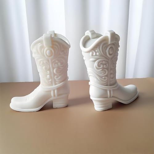 Japleed Cool Boot Shape Candle Molds, 3D Cowboy Chocolate Molds, Cowboy Boot Silicone Molds for Resin Candle Soap Wax Making, Silicone Fondant Jelly Ice Cake Decoration Mold for Crafts Baking Tool