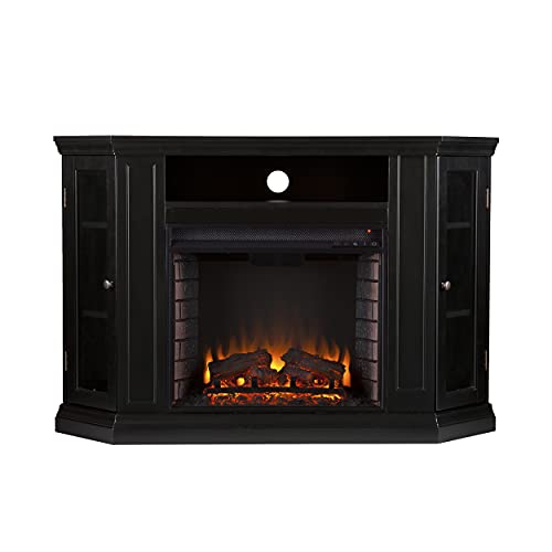SEI Furniture Claremont Convertible Corner Electric Fireplace Media Stand with Storage, Black SEI Furniture