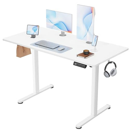 Furmax Electric Standing Desk, 45 x 24 Inches Sit Stand up Desk, Sit Stand Height Adjustable Home Office Desk with 4 Height Position Memory - with Splice Board (White, 45) Furmax