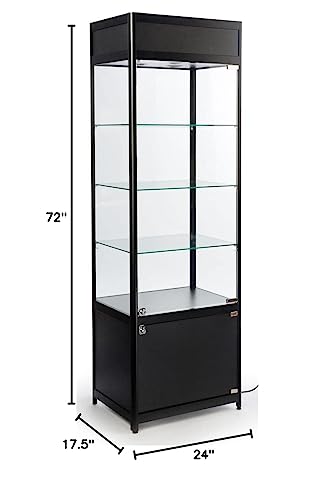 Displays2go 72" Curio Cabinet, 4 Display Levels, LED Top Lighting, Locking Door and Storage Base - Black (SCTWRLD24) Displays2go