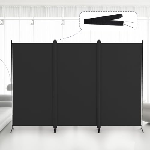 Kokorona 3 Panel Room Divider, 6FT Tall Folding Privacy Screen Wall Dividers, Portable Privacy Screen Freestanding Room Divider for Room Separation, Included - Cover Strips, Black, 102''W x 71''H Kokorona