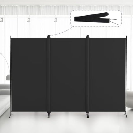 Kokorona 3 Panel Room Divider, 6FT Tall Folding Privacy Screen Wall Dividers, Portable Privacy Screen Freestanding Room Divider for Room Separation, Included - Cover Strips, Black, 102''W x 71''H Kokorona