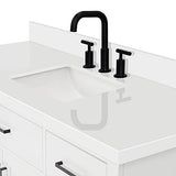 ARIEL Hepburn 55" White Bathroom Vanity with Sink, 1.5" Edge Pure White Quartz Countertop & Splash, Rectangular Sink, 2 Soft Closing Doors, 8 Full Extension Dovetail & 1 45-Degree Tilt Drawers ARIEL