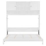 Merax Queen Size Murphy Bed with Top Cabinets and Shelves, Fold into a Cabinet, Space-Saving Foldable Wall Bed for Bedroom, Guest Room, Home Office, Solid Wood Bed Frame, White Merax