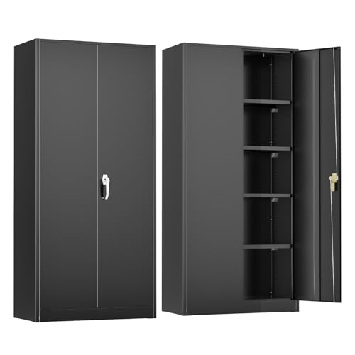 Patiomore Metal Garage Storage Cabinet, 72” Lockable File Cabinets with 2 Doors and 4 Adjustable Shelves, Steel Tool Cabinets with Lock for Office, Home, Gym, Black Patiomore