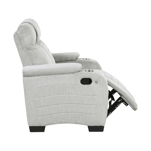 Lexicon Wall Hugger Manual Reclining Chair, Microfiber Manual Recliner with Cup Holders/Hidden Arm Storage/LED Base Lighting, Home Theater Seating for Living Room, Light Gray