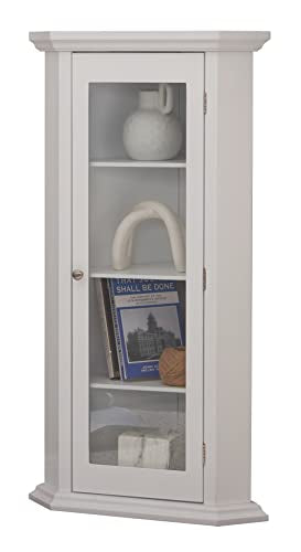 Kings Brand Furniture - Corner Curio Storage Cabinet with Glass Door, White Finish - WoodArtSupply