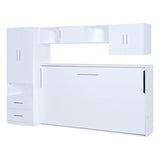 FAVSH Twin Size Murphy Bed Built-in Wardrobe and Table, Fold-The-Way Bed,with Open Shelves and Storage Drawers,Space-Saving Hidden Bed,Wall Bed for Bedroom.White FAVSH