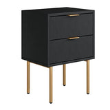 Masupu Nightstand,Mid-Century Modern Bedside Table with 2 Storage Drawer,Small Gold Frame Side End Table for Bedroom,Living Room, Black Masupu