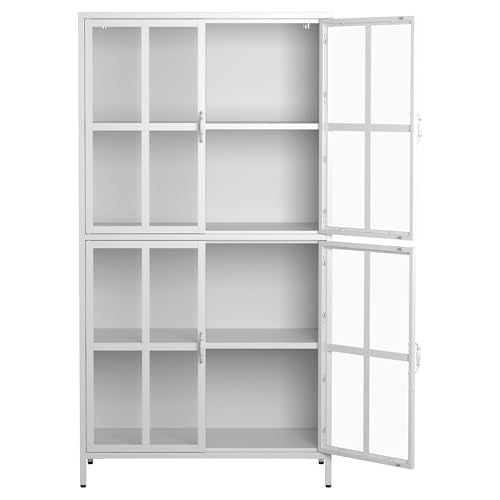 Metal Storage Cabinet with Glass Doors, Adjustable Shelves, 72 x 36 x 16 in WoodArtSupply